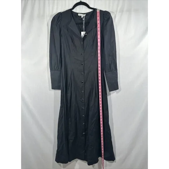 NWT $278 Reformation [‎ 2 ] Halia Long Sleeve Button-Up Dress in Black - Picture 6 of 15
